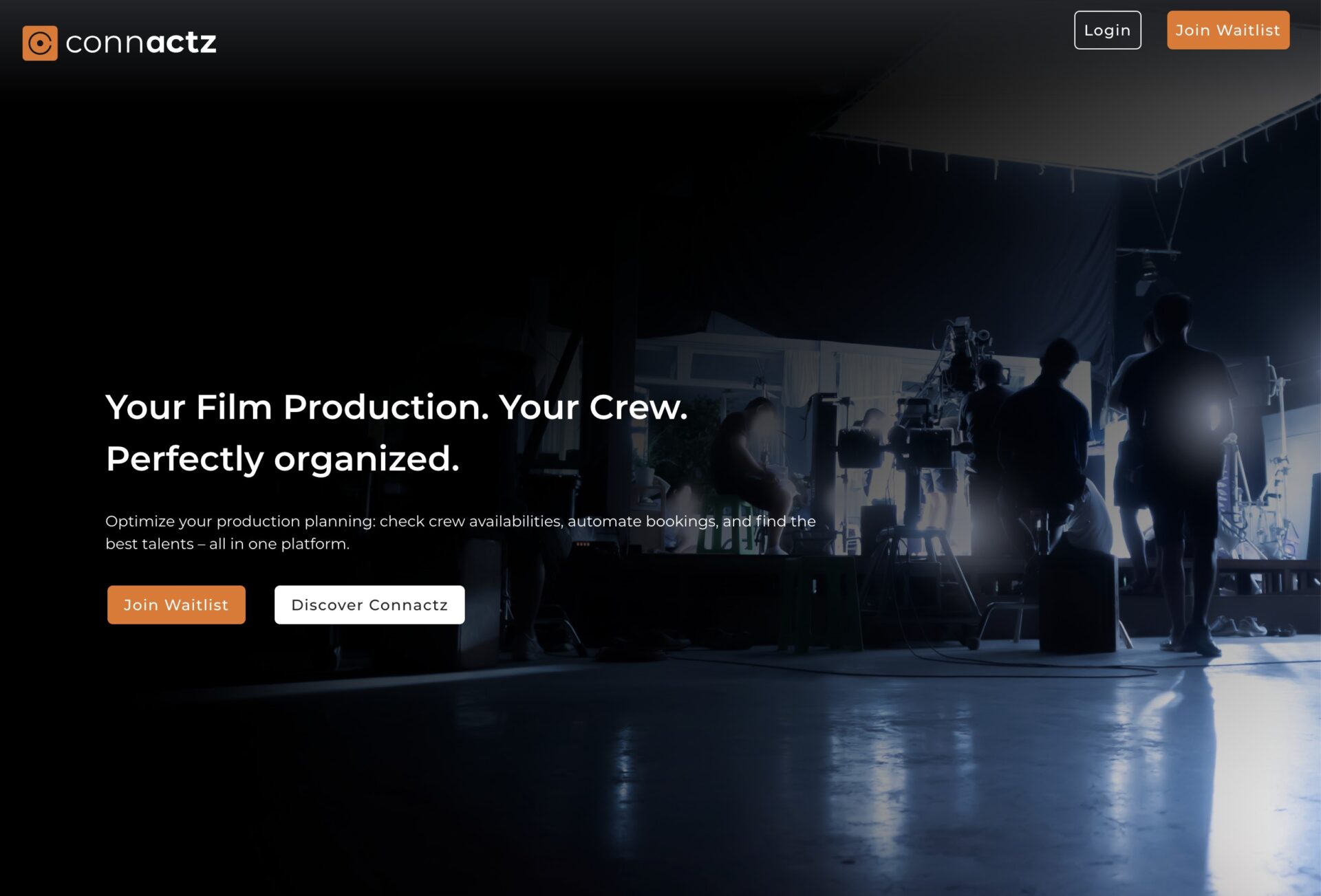 Film crew working on a professional set, representing connactz’s platform for organized film production and crew management