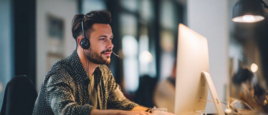 Die beste Alternative zu TeamViewer 2025 – Kostenlose und professionelle Lösungen im großen Vergleich 1 https://blog.connactz.com/wp-content/uploads/2025/09/teamviewer_benutzer.jpg TeamViewer Benutzer arbeitet am Computer mit Headset – Fernzugriff und Fernwartung im Büro