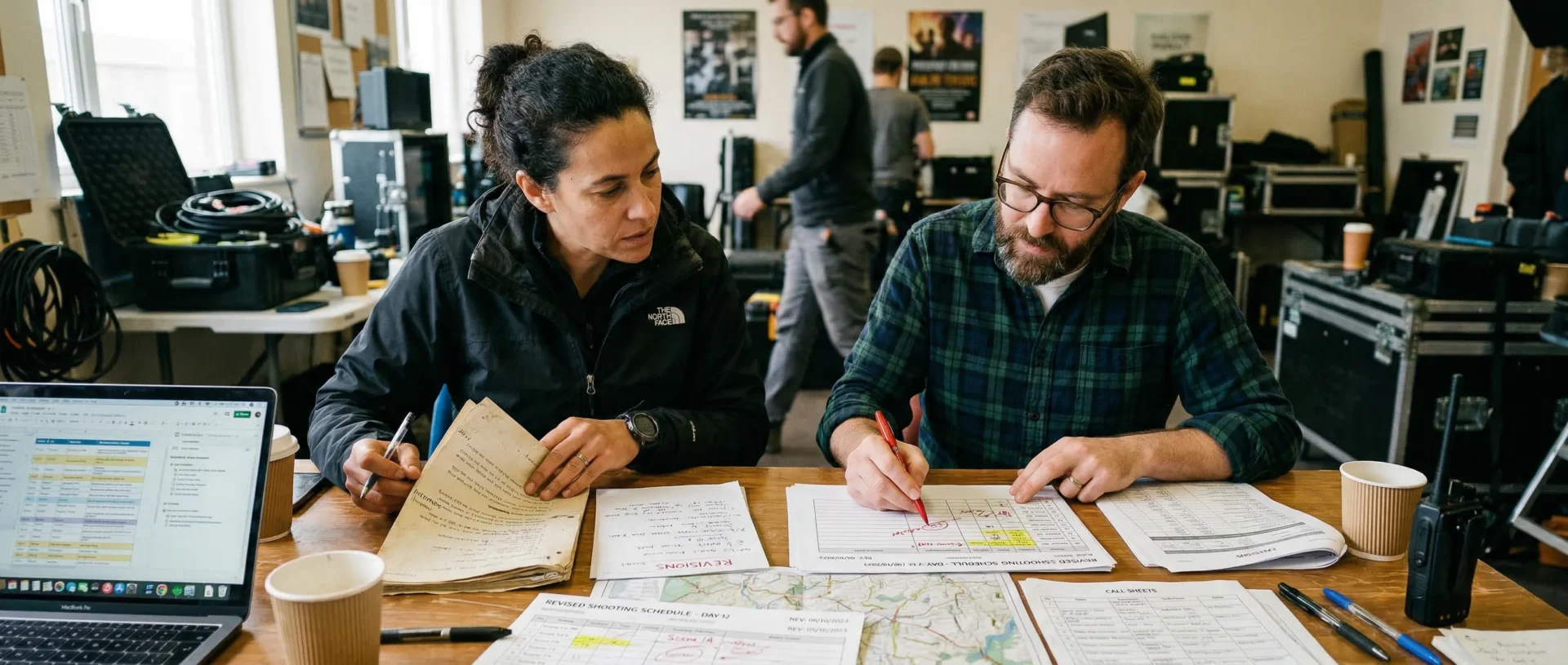 KI in der Drehplanung: So planen Filmproduktionen schneller und robuster 1 https://blog.connactz.com/wp-content/uploads/2026/03/01-header-ki-drehplanung-filmproduktion.webp Produktionsleitung und Assistenz prüfen eine geänderte Szenenreihenfolge an einem Planungstisch mit markierten Unterlagen.