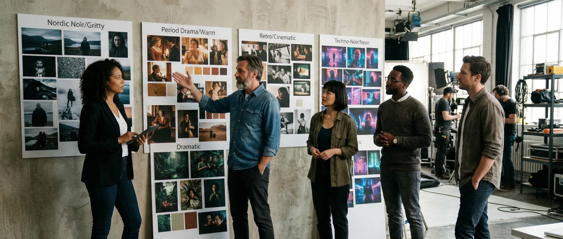 KI für Moodboards in Filmproduktionen: So entwickelst du Look und Stimmung schneller 2 https://blog.connactz.com/wp-content/uploads/2026/03/01-header-moodboard-film.webp Kreativteam vergleicht verschiedene visuelle Richtungen anhand mehrerer Bildboards und Referenzen.