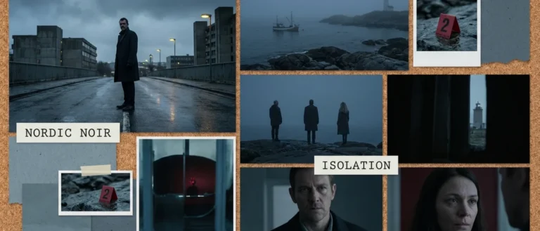 Home 10 Moodboard für einen nordischen Krimi: kühle Küstenstadt, nasse Straßen, düstere Filmstimmung