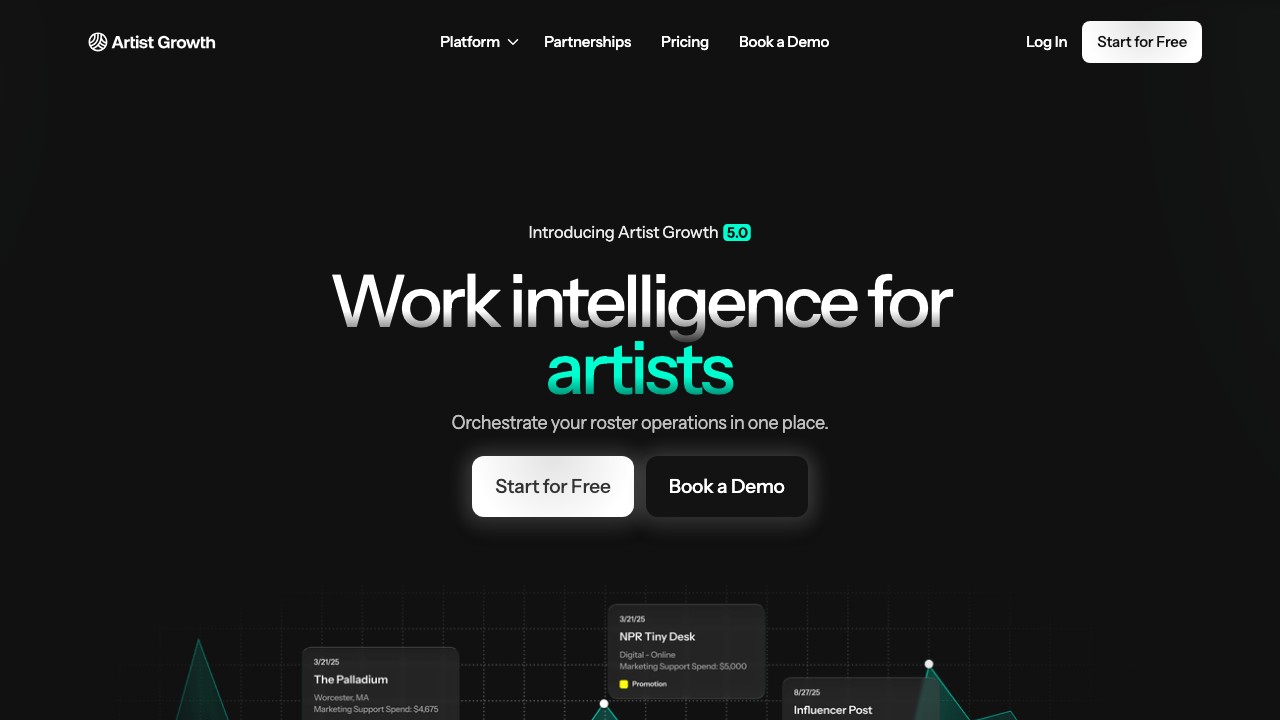Screenshot der Artist Growth Landingpage im 16:9-Format