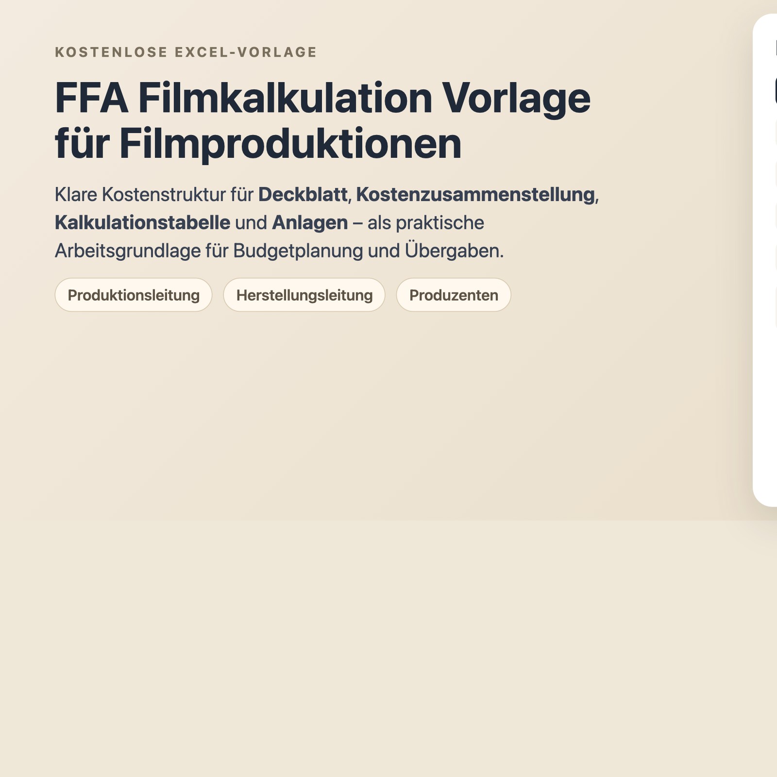 Illustration zur FFA Filmkalkulation Vorlage mit Budgetstruktur und Zielgruppenhinweisen